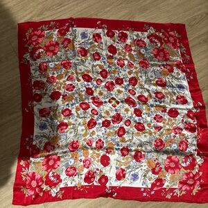Floral Red and White Silk Scarf